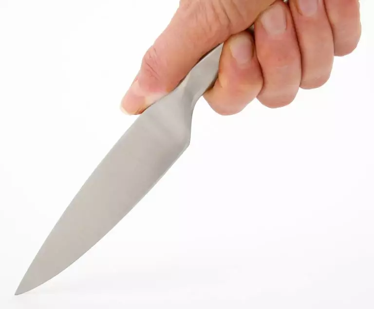 An ideal carving out of a business entity, represented by a person's hand holding a knife on a white background.