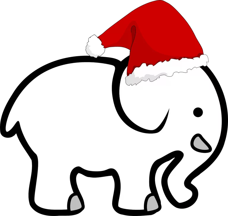 A white elephant in a santa hat.